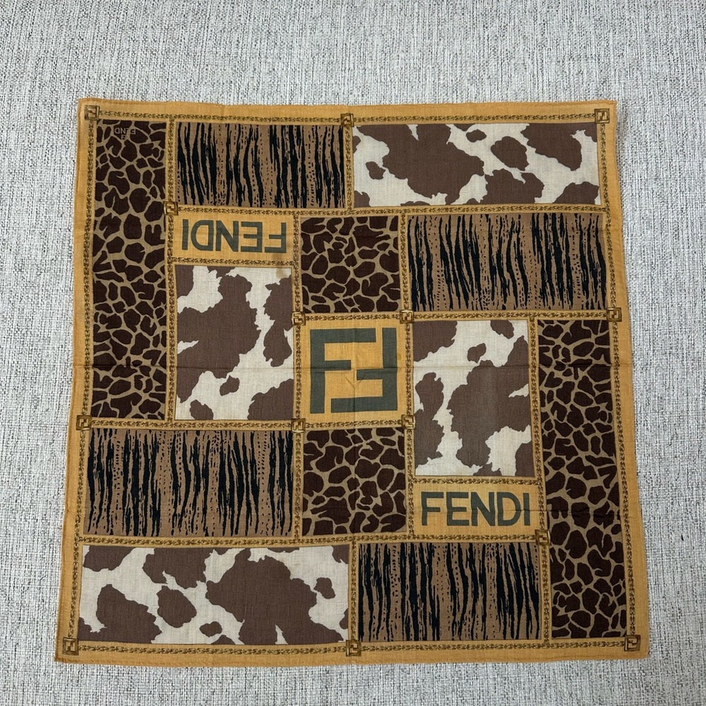 Vintage Fendi Brown and Gold Animal Print Cheetah Scarf